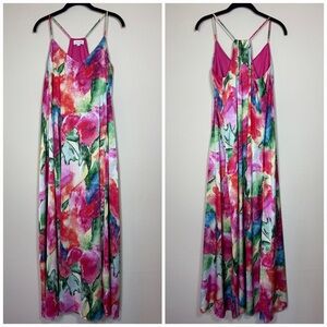 Tahari Multi Watercolor Slip Maxi Dress w/ Pockets Size M